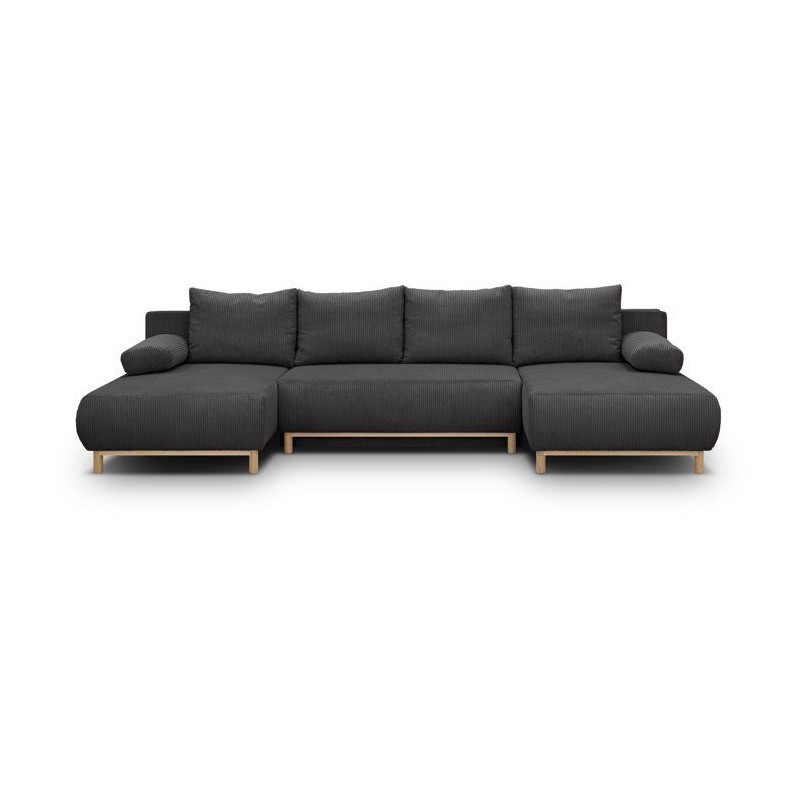 Canapé convertible avec coffre - 6 places - Velours côtelé - Gris a