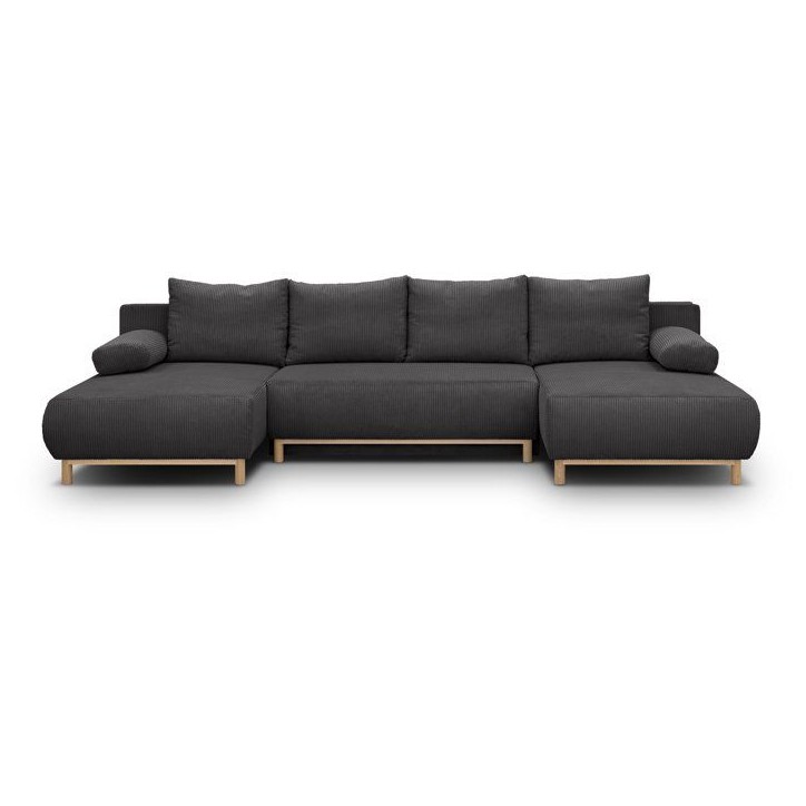 Canapé convertible avec coffre - 6 places - Velours côtelé - Gris anthracite - Style Scandinave - L 313 x H 84 x P 145 cm - M
