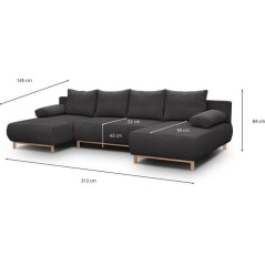Canapé convertible avec coffre - 6 places - Velours côtelé - Gris anthracite - Style Scandinave - L 313 x H 84 x P 145 cm - M
