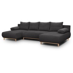 Canapé convertible avec coffre - 6 places - Velours côtelé - Gris a