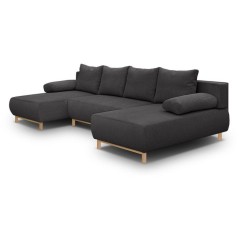 Canapé convertible avec coffre - 6 places - Velours côtelé - Gris a