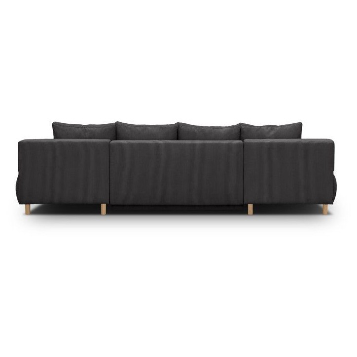 Canapé convertible avec coffre - 6 places - Velours côtelé - Gris anthracite - Style Scandinave - L 313 x H 84 x P 145 cm - M