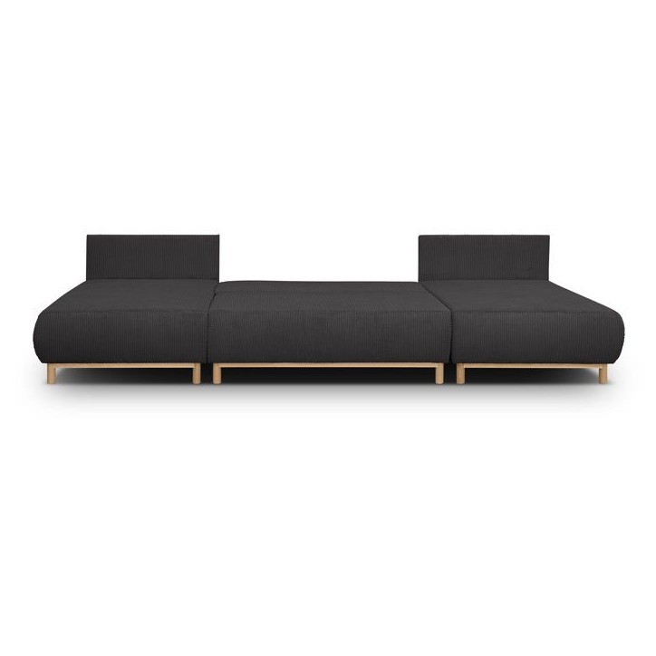Canapé convertible avec coffre - 6 places - Velours côtelé - Gris anthracite - Style Scandinave - L 313 x H 84 x P 145 cm - M