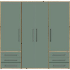 Armoire de chambre - MOKKARO - Décor Vert Sauge et chene - 4 portes b