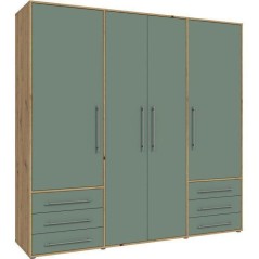 Armoire de chambre - MOKKARO - Décor Vert Sauge et chene - 4 portes b