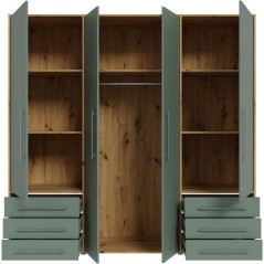 Armoire de chambre - MOKKARO - Décor Vert Sauge et chene - 4 portes b