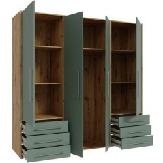 Armoire de chambre - MOKKARO - Décor Vert Sauge et chene - 4 portes b