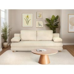 Canapé-lit - 3 places - MONA - Velours côtelé Beige - Avec coffre - 197 x 80,5 x 77 cm