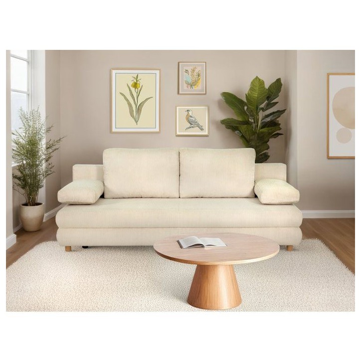Canapé-lit - 3 places - MONA - Velours côtelé Beige - Avec coffre - 197 x 80,5 x 77 cm Canapé-lit - 3 places - MONA - Velours côtelé Beige - Avec coffre - 197 x 80,5 x 77 cm