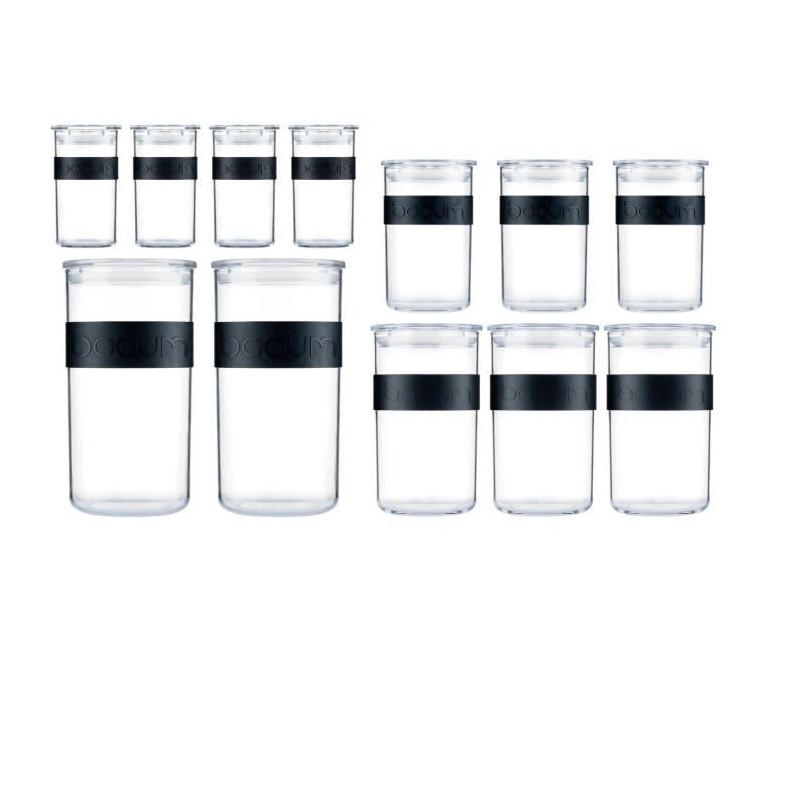 Bocaux conservation - BODUM - PRESSO SET - 12 bocaux plastique avec co Bocaux conservation - BODUM - PRESSO SET - 12 bocaux plastique avec co