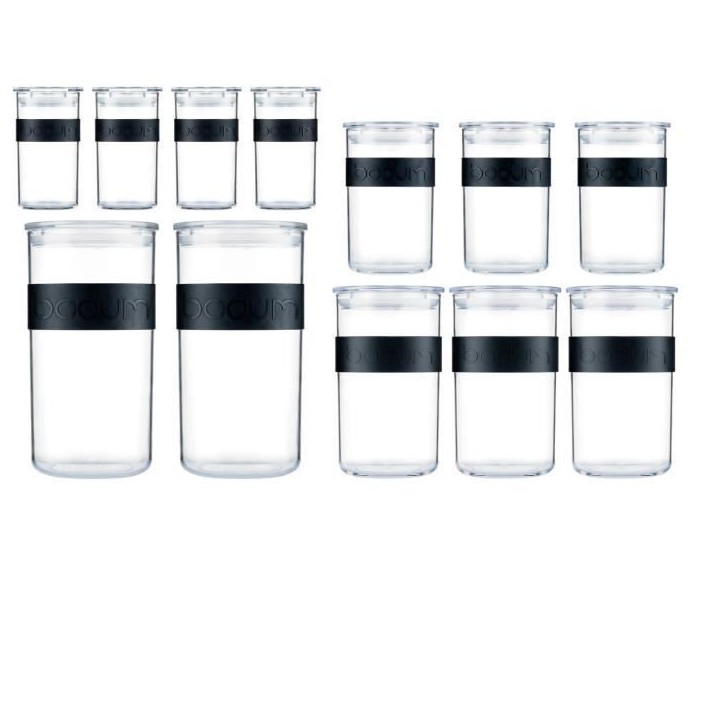Bocaux conservation - BODUM - PRESSO SET - 12 bocaux plastique avec couvercle hermétique Bocaux conservation - BODUM - PRESSO SET - 12 bocaux plastique avec couvercle hermétique