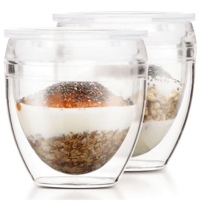 Set 2 gobelets - BODUM - Pavina To Go - Double paroi plastique - Couvercle hermétique - 20 cl - Transparent