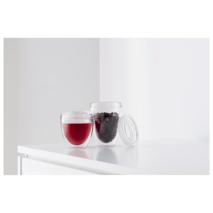 Set 2 gobelets - BODUM - Pavina To Go - Double paroi plastique - Couvercle hermétique - 20 cl - Transparent