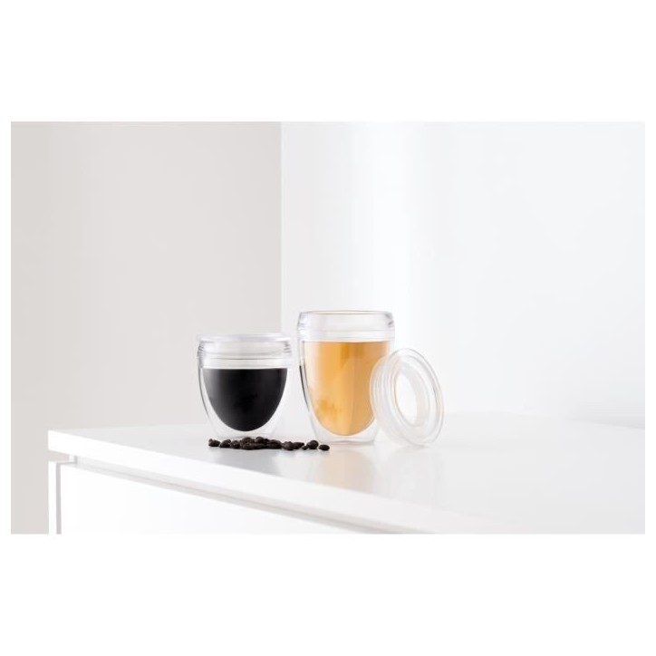 Set 2 gobelets - BODUM - Pavina To Go - Double paroi plastique - Couvercle hermétique - 20 cl - Transparent