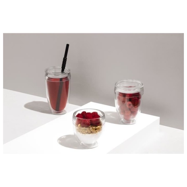 Set 2 gobelets - BODUM - Pavina To Go - Double paroi plastique - Couvercle hermétique - 20 cl - Transparent