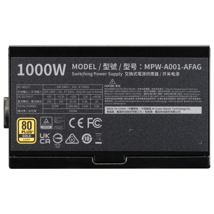 Alimentation - COOLER MASTER - ELITE Gold 1000W - 80 Plus - ATX 3.1