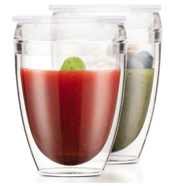 Set 2 gobelets BODUM - Pavina To Go - Double paroi plastique - Couvercle hermétique - 30 cl - Transparent