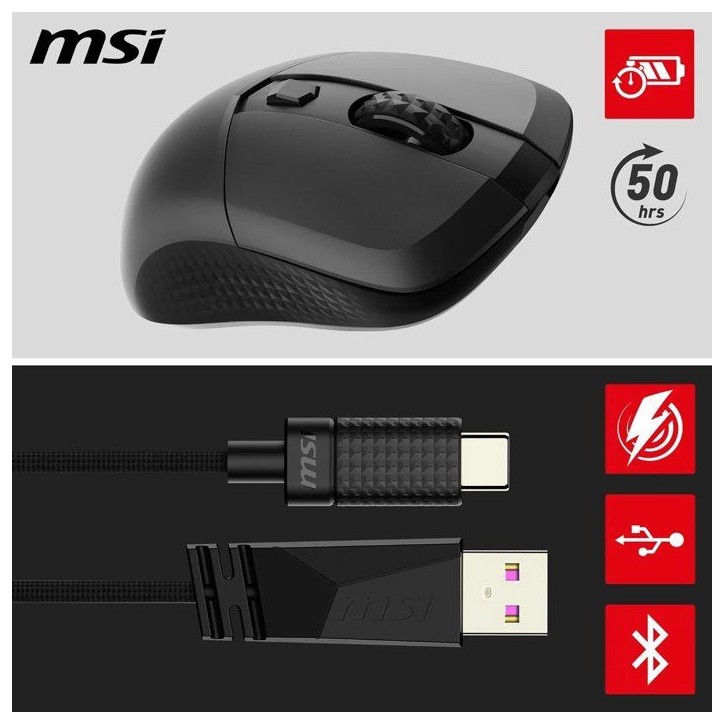 Souris gamer sans fil Bluetooth/2,4 GHz/USB - MSI VERSA 300 Wireless - Noir Souris gamer sans fil Bluetooth/2,4 GHz/USB - MSI VERSA 300 Wireless - Noir