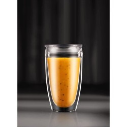 Set 2 gobelets BODUM - Pavina To Go - Double paroi plastique - Couverc