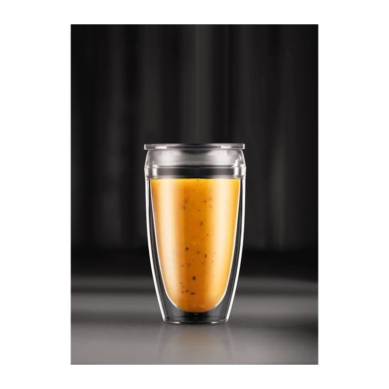 Set 2 gobelets BODUM - Pavina To Go - Double paroi plastique - Couverc