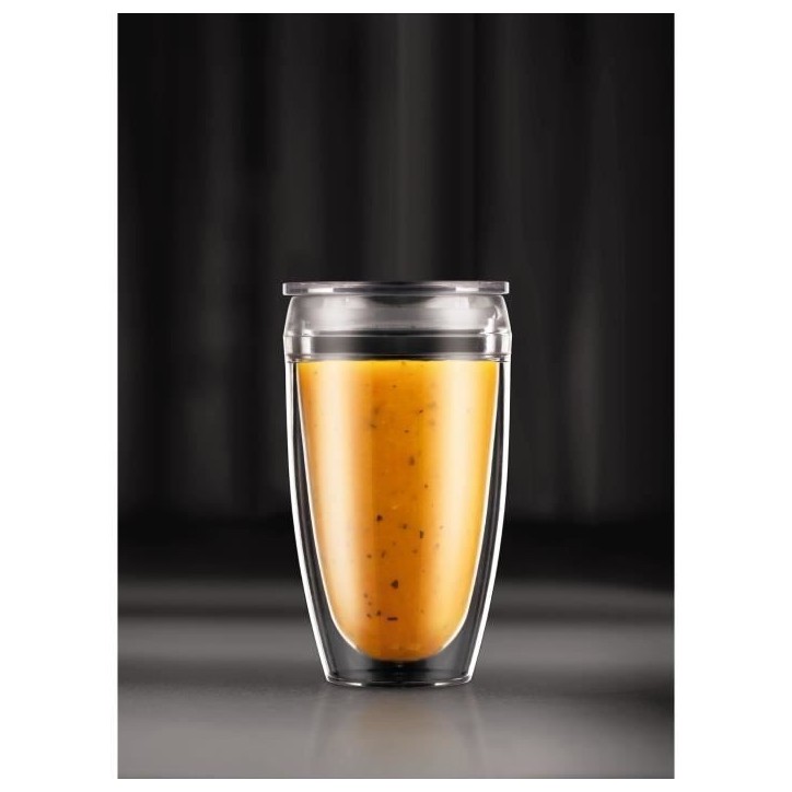 Set 2 gobelets BODUM - Pavina To Go - Double paroi plastique - Couvercle hermétique - 40 cl - Transparent