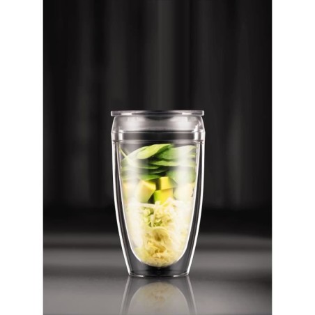 Set 2 gobelets BODUM - Pavina To Go - Double paroi plastique - Couvercle hermétique - 40 cl - Transparent