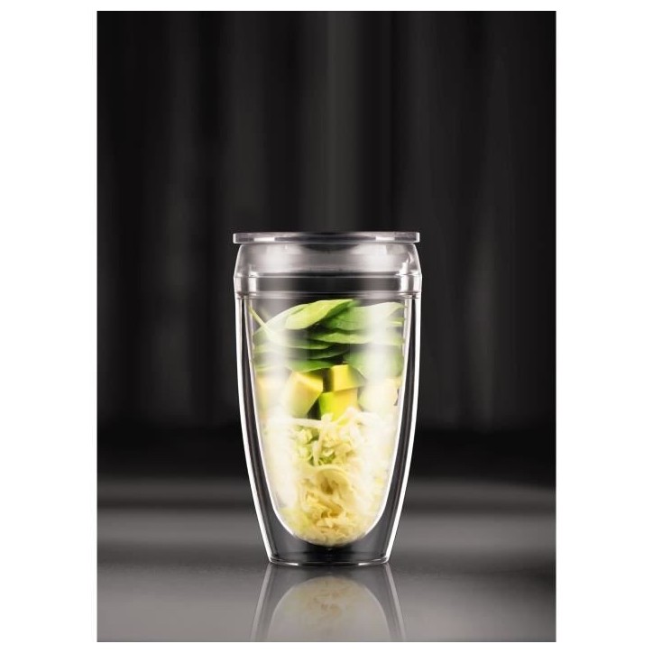 Set 2 gobelets BODUM - Pavina To Go - Double paroi plastique - Couvercle hermétique - 40 cl - Transparent