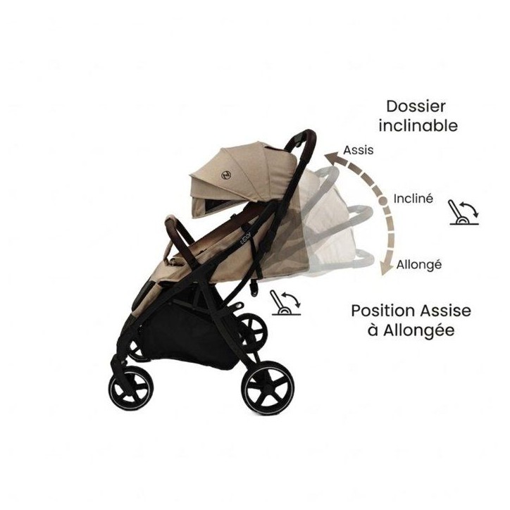 NANIA - Poussette canne compacte - Lexy - Pack complet (protege-jambes + habillage pluie) - 4 roues - Beige