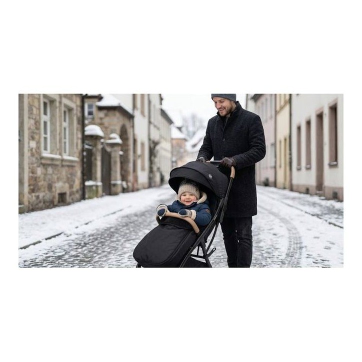 NANIA - Poussette canne compacte - Lexy - Pack complet (protege-jambes + habillage pluie) - 4 roues - Noir