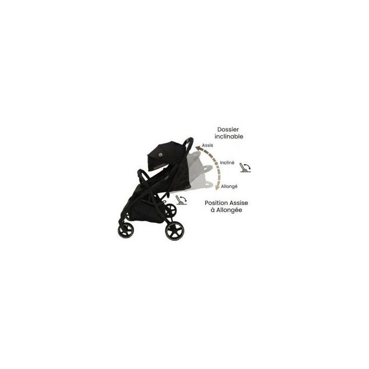 NANIA - Poussette canne compacte - Lexy - Pack complet (protege-jambes + habillage pluie) - 4 roues - Noir