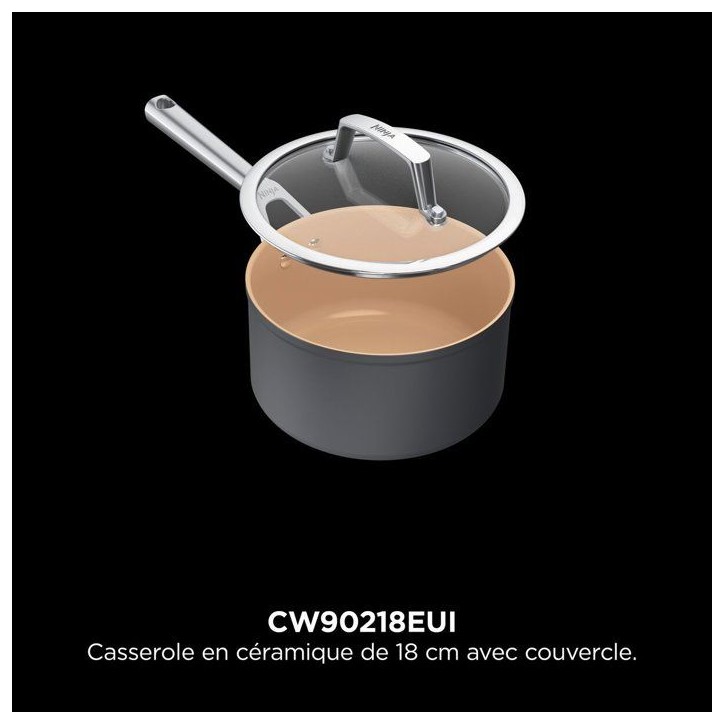 Casserole en céramique - Ninja - ExtendedLife CW90218EUI - 18 cm avec couvercle - Sans PFAS ni PFOA - Garantie 5 ans Casserole en céramique - Ninja - ExtendedLife CW90218EUI - 18 cm avec couvercle - Sans PFAS ni PFOA - Garantie 5 ans