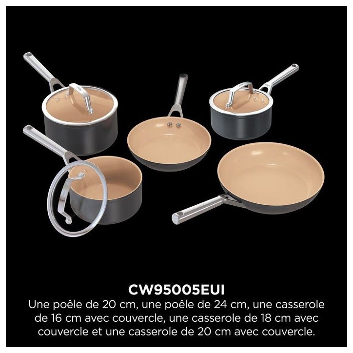 Batterie de cuisine 5 pieces céramique - Ninja - ExtendedLife CW95005EUI - 2 poeles + 3 casseroles - Sans PFAS - Garantie 5 ans