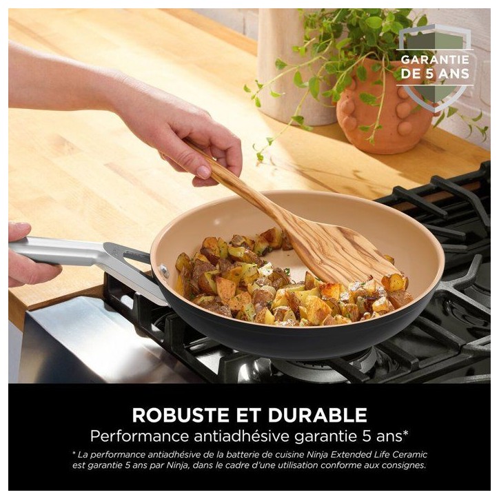 Set de 3 casseroles en céramique - Ninja - ExtendedLife CW93003EUI - 16/18/20 cm avec couvercles - Sans PFAS - Garantie 5 ans