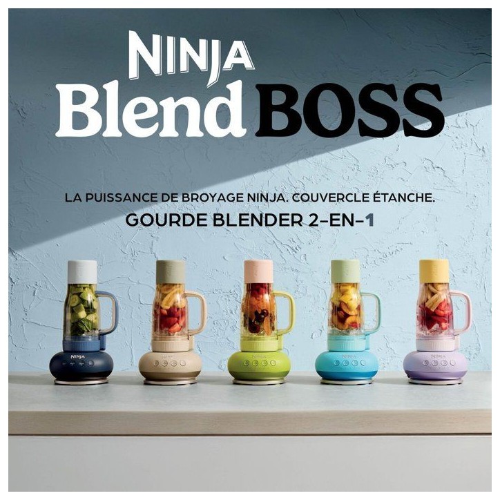 Blender - NINJA - BlendBoss DB351EUCY - 1200 W - 3 programmes - Gobelet 760 ml avec poignée - Sans BPA - Bleu nuit