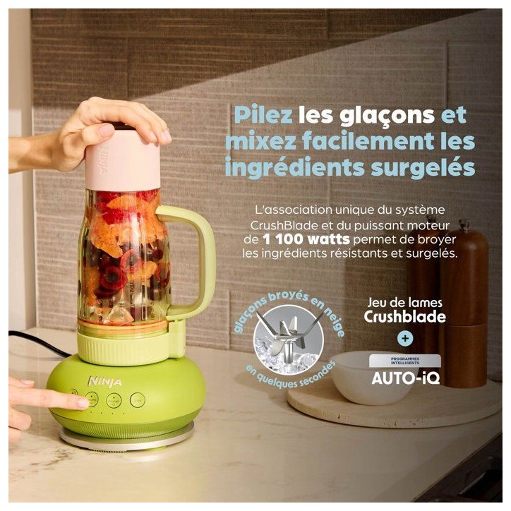 Blender - NINJA - BlendBoss DB351EUST - 1200 W - 3 programmes - Gobelet 760 ml avec poignée - Sans BPA - Minéral