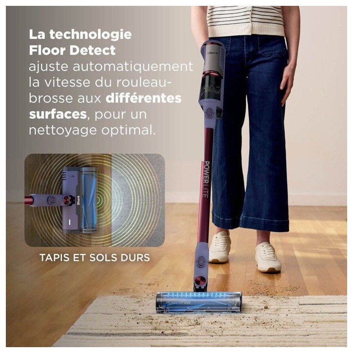 Aspirateur balai sans fil Shark PowerLite BU1621EU, léger - capteur FloorDetect - brosse PowerFins - 40 min d'autonomie