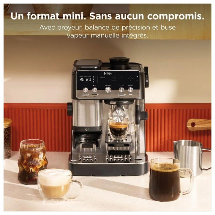 Machine a café compacte 2 en 1 NINJA Luxe - ES301EU - BaristaAssist, espresso et filtre - Noir & Inox