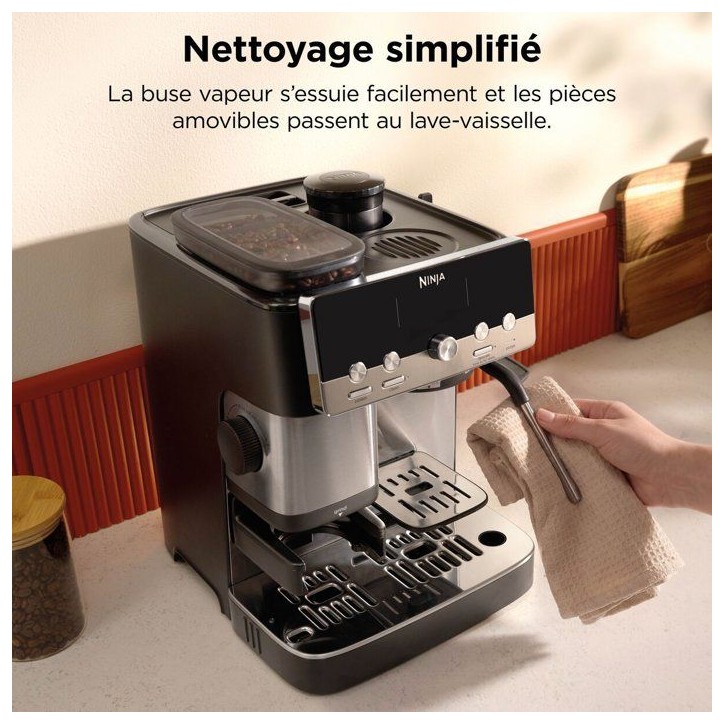 Machine a café compacte 2 en 1 NINJA Luxe - ES301EU - BaristaAssist, espresso et filtre - Noir & Inox