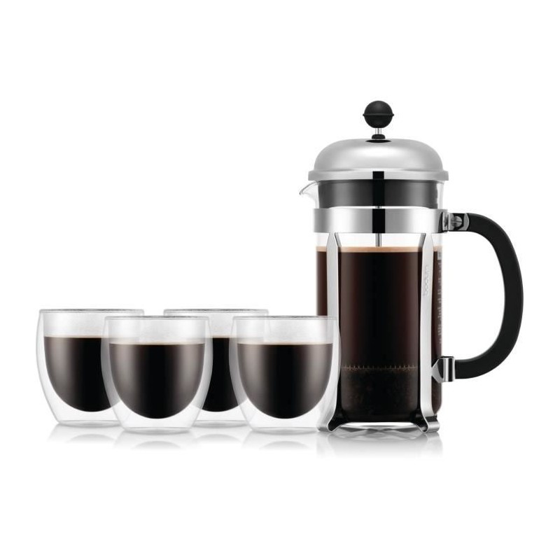 Cafetiere a piston - BODUM - CHAMBORD SET - 8 tasses 1.0 l + 4 verres Cafetiere a piston - BODUM - CHAMBORD SET - 8 tasses 1.0 l + 4 verres