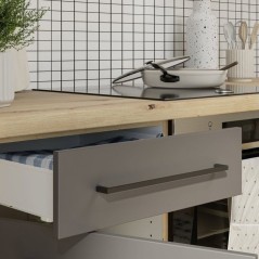 NOVACOOL - Bloc cuisine complete - Chene / Gris foncé - 220 x 60 x 20