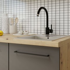 NOVACOOL - Bloc cuisine complete - Chene / Gris foncé - 220 x 60 x 20