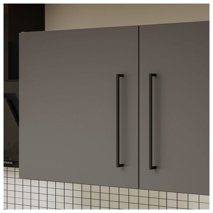 NOVACOOL - Bloc cuisine complete - Chene / Gris foncé - 220 x 60 x 204 cm - Plan de travail inclus