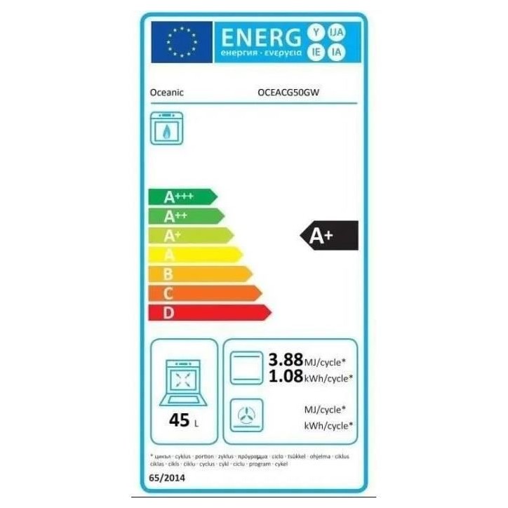 Cuisiniere gaz OCEANIC OCEACG50GW - 4 feux - L49,8 xP61 xH 86 cm - Blanc
