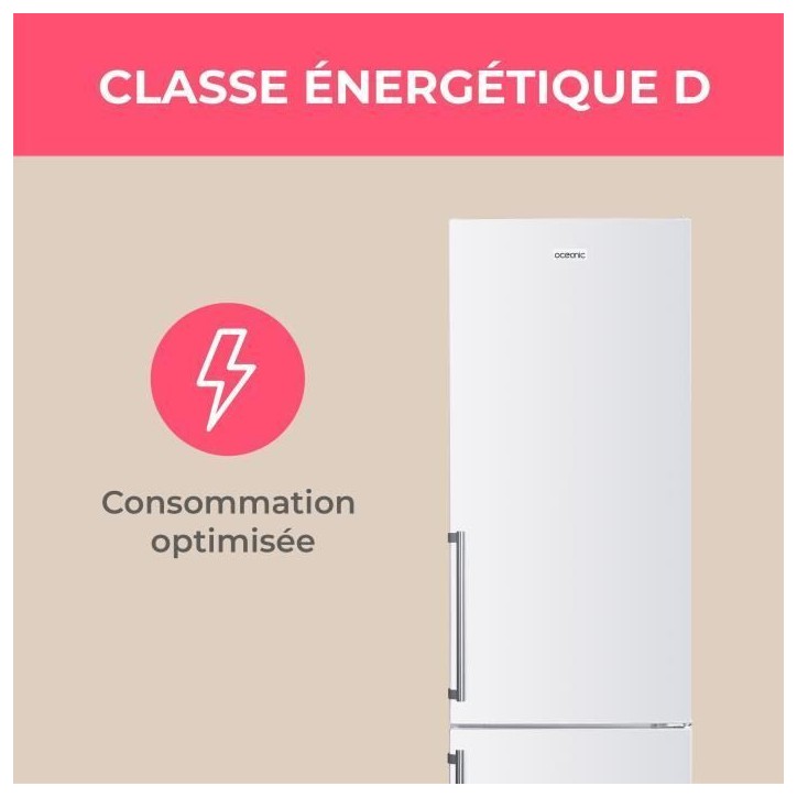 Réfrigérateur combiné - OCEANIC - OCEAFC262STDW - 262 L - Classe D - 55 x 56 x 180 cm - Blanc