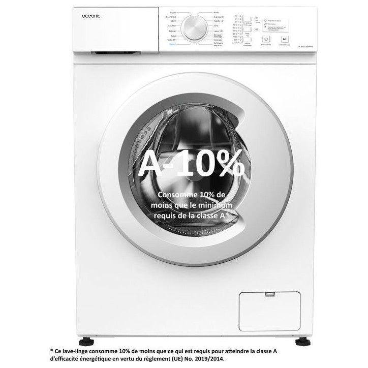 Lave-linge 6 kg - 1000 trs/min - 16 progs dont 1 vapeur - L59,5 x P 41 x H 85 cm - Classe A - blanc