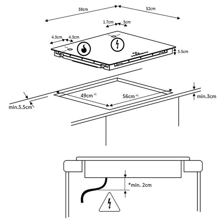 Table de cuisson a induction - OCEANIC - 3 foyers - 6500W - L60 x P52 cm - OCEATI3Z7B2 Table de cuisson a induction - OCEANIC - 3 foyers - 6500W - L60 x P52 cm - OCEATI3Z7B2
