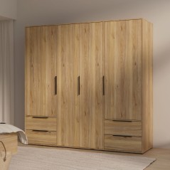 Armoire de chambre - Décor Chene - 4 portes battantes + 4 tiroirs - L