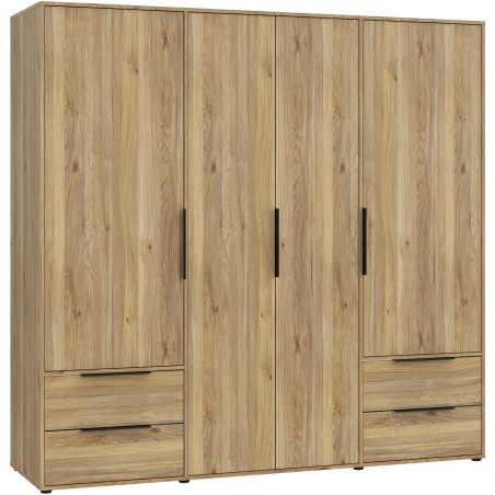 Armoire de chambre - Décor Chene - 4 portes battantes + 4 tiroirs - L205,9 x P59 x H200,1 cm - ORKNEY