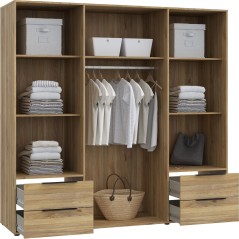Armoire de chambre - Décor Chene - 4 portes battantes + 4 tiroirs - L