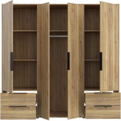 Armoire de chambre - Décor Chene - 4 portes battantes + 4 tiroirs - L